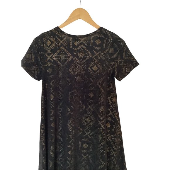 LULAROE Black & Gold Aztex Print High Low Rounded Hem Short Sleeve Dress-XXS - Picture 7 of 7